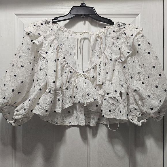 For Love And Lemons White Puff Sleeve‎ Crop Blouse - Picture 3 of 4